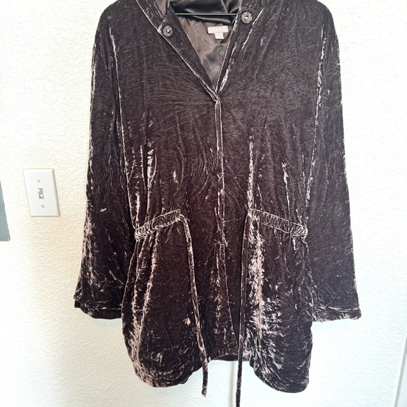 J. Jill Women's XL Burgundy Silk Blend Button Down Jacket Velour Crushed Velvet - Picture 3 of 11